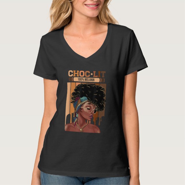 Camiseta Choc Lit 100 Melanin Dripping Afro Women (Frente)