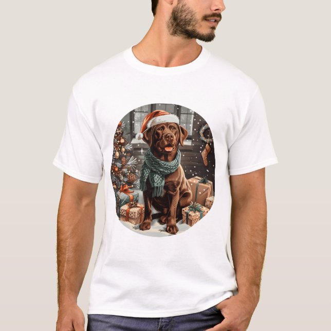 Camiseta Chocolate de Natal Labrador Cão de Retriever (Frente)