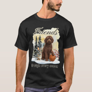 Camiseta Chocolate Goldendoodle e Amigo na Neve de Inverno