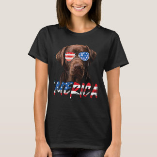 Camiseta Chocolate Labrador American Flag Lab 4º Do