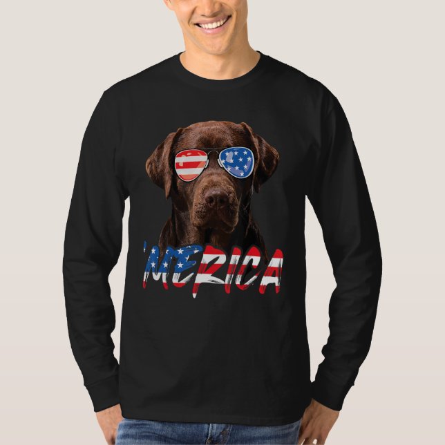 Camiseta Chocolate Labrador American Flag Lab 4º Do (Frente)