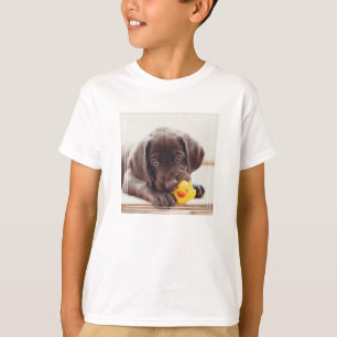 Camiseta Chocolate Labrador Com Pato De Brinquedo