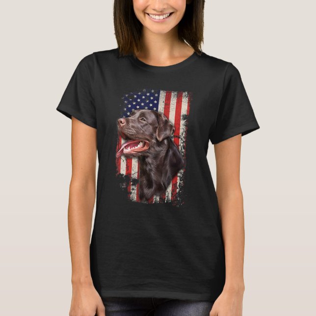Camiseta Chocolate Labrador Labs Patriótico Bandeira Americ (Frente)
