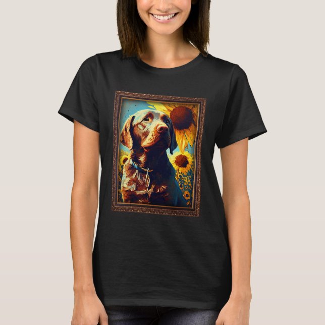 Camiseta Chocolate Labrador Painting Sunflower Flower Mom W (Frente)