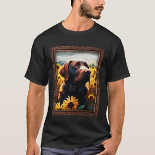 Camiseta Chocolate Labrador Pintura Flor de Girassol Mãe W