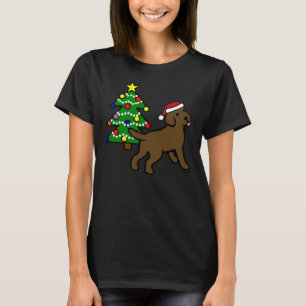 Camiseta Chocolate Labrador Puppy E Árvore De Natal