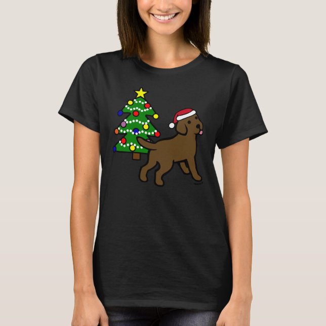 Camiseta Chocolate Labrador Puppy E Árvore De Natal (Frente)