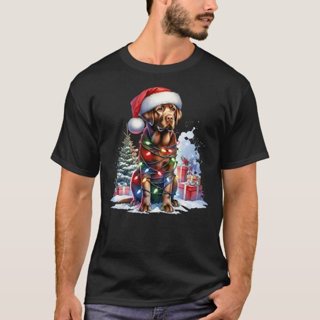 Camiseta Chocolate Labrador Retriever Dog Santa Christmas T (Frente)