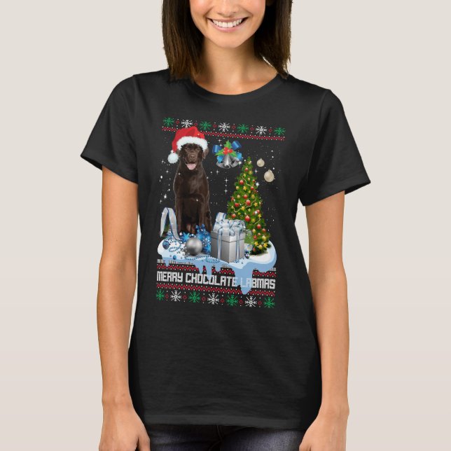 Camiseta Chocolate Labrador Santa Hat Natal Feio (Frente)