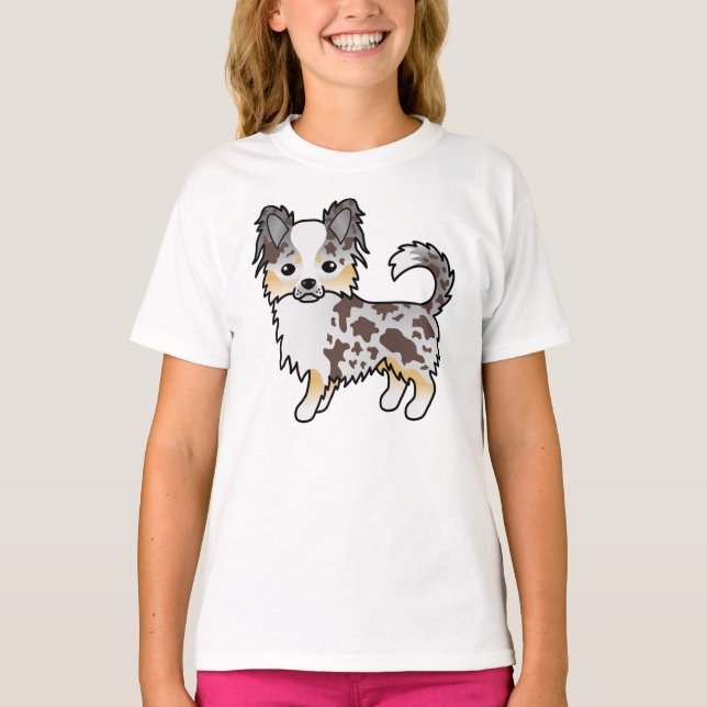Camiseta Chocolate Merle Long Casaco Chihuahua Cartoon Dog (Frente)
