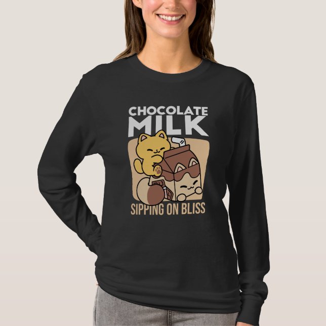 Camiseta Chocolate Milk Sipping on Bliss – Kawaii Cat Food  (Frente)
