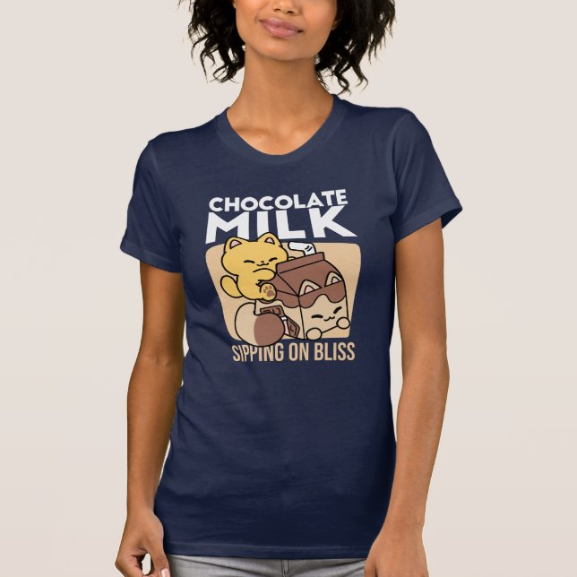 Camiseta Chocolate Milk Sipping on Bliss – Kawaii Cat Food  (Frente)
