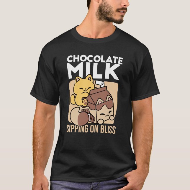 Camiseta Chocolate Milk Sipping on Bliss – Kawaii Cat Food  (Frente)