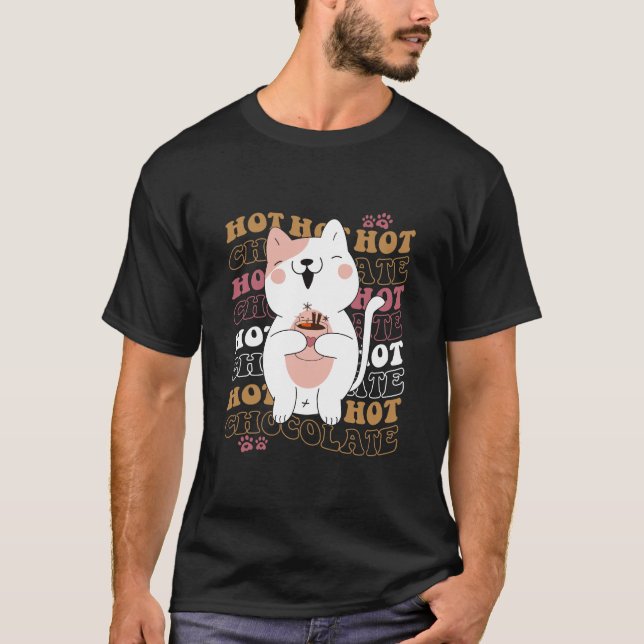 Camiseta Chocolate quente com bebendo de gato (Frente)