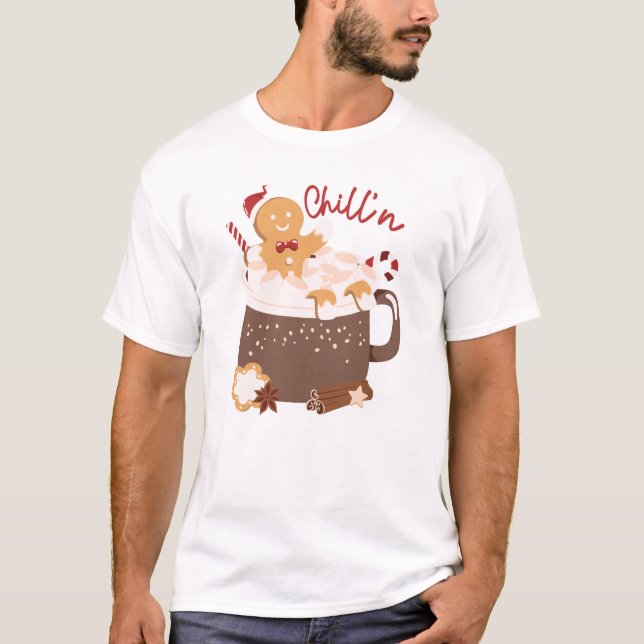 Camiseta Chocolate Quente e Pão Gingerido de Natal (Frente)