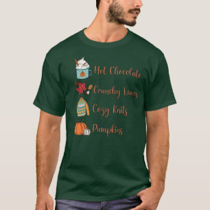 Camiseta Chocolate Quente Enrolado Folhas Cozy Knts Pumpkin