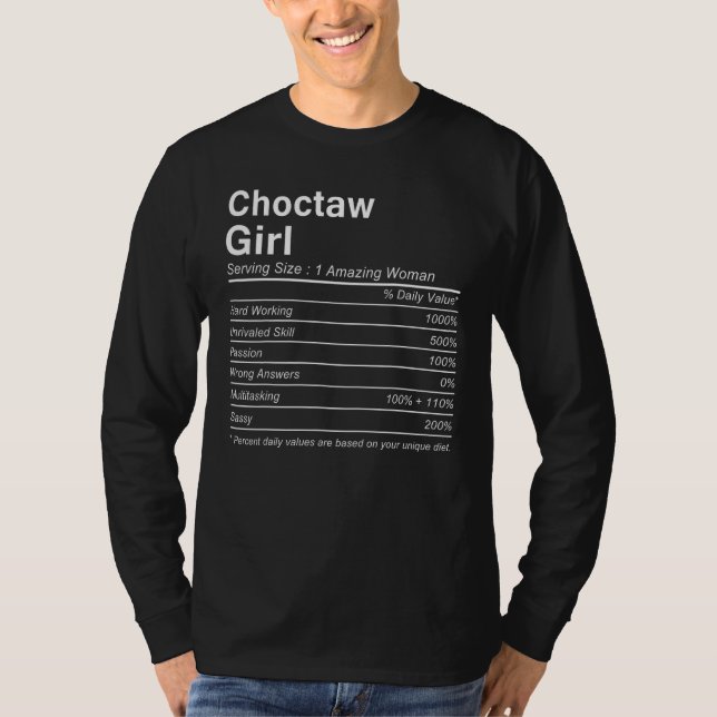 Camiseta CHOCTAW GIRL OK OKLAHOMA Nutrition Facts  City Hom (Frente)