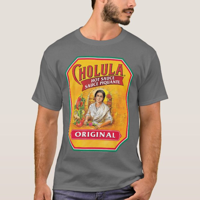 Camiseta Cholula Hot Sauce Bottle Lable Casual Costume Food (Frente)