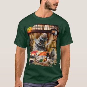 Camiseta Chonk Cat Sushi Ramen Chef, Gatinho Vestindo Óculo