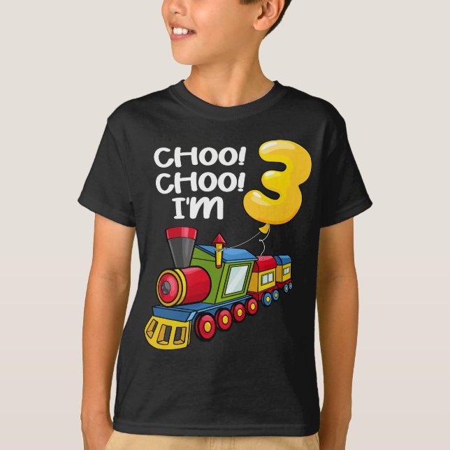 Camiseta Choo Choo Eu tenho 3 anos de idade Comboios Locomo (Frente)