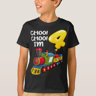 Camiseta Choo Choo Eu tenho 4 anos de idade Comboios Locomo