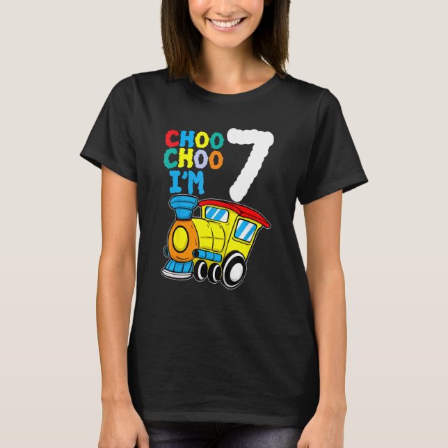 Camiseta Choo Choo Eu tenho 7 anos Locomotive Train 7 Bir (Frente)