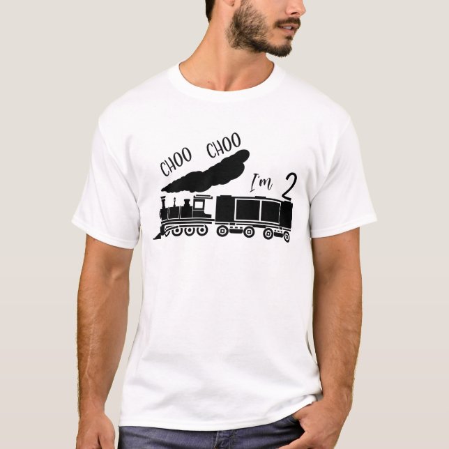 Camiseta Choo Choo I'm 2, segundo aniversário, Men Train T- (Frente)