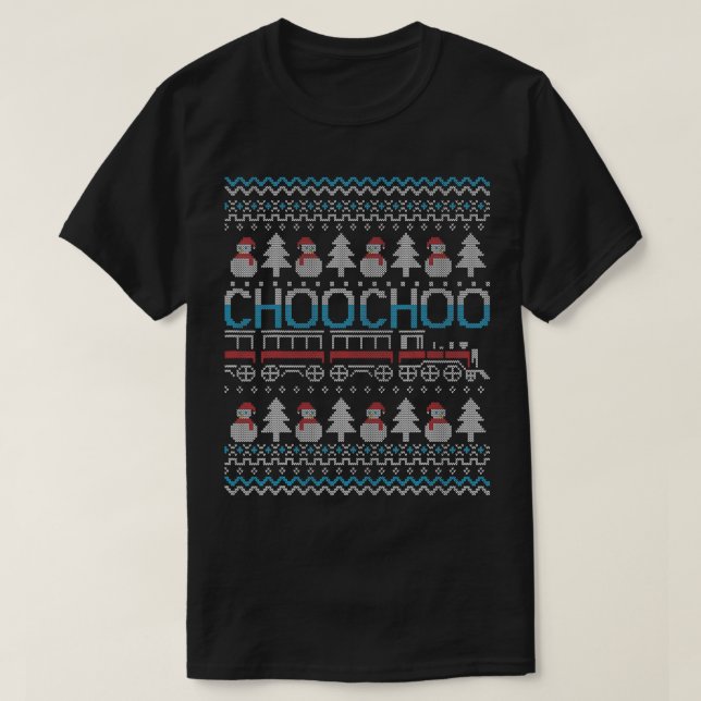 Camiseta Choo Choo Train Railroad Railway Kids Ugly Christm (Frente do Design)