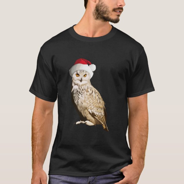 Camiseta Chouette de Noël réaliste avec bonnet festif (Frente)
