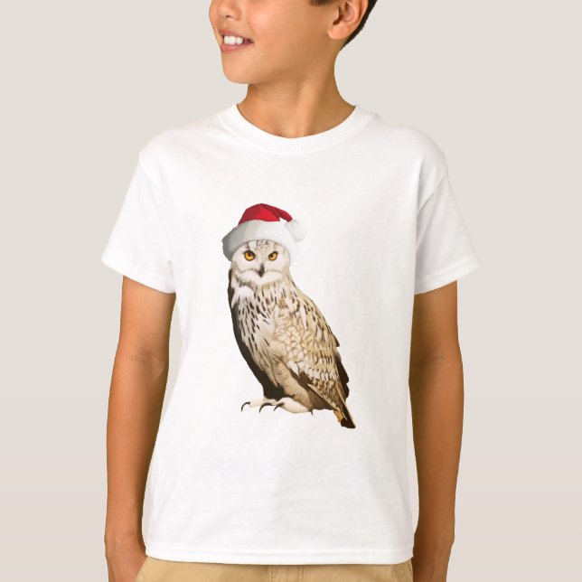 Camiseta Chouette de Noël réaliste avec bonnet festif (Frente)