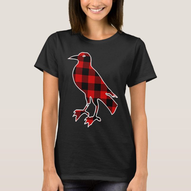 Camiseta Chough Red Buffalo Plaid Bird Crow Matching PJ Fam (Frente)