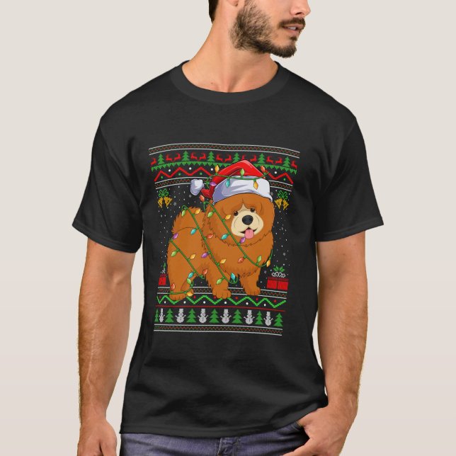 Camiseta Chow Chow Dog Papais noeis Luzes de Natal Feias (Frente)