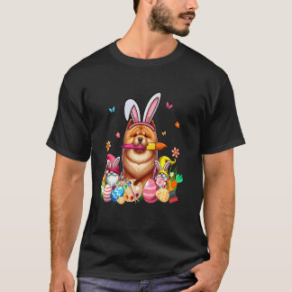 Camiseta Chow Chow Fantasia de Coelho Pintando Ovos de Pásc