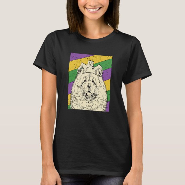 Camiseta Chow Chow Jester Mardi Gras Dog Mom or Dad (Frente)