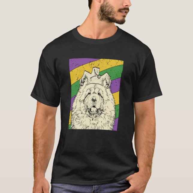 Camiseta Chow Chow Jester Mardi Gras Dog Mom or Dad (Frente)