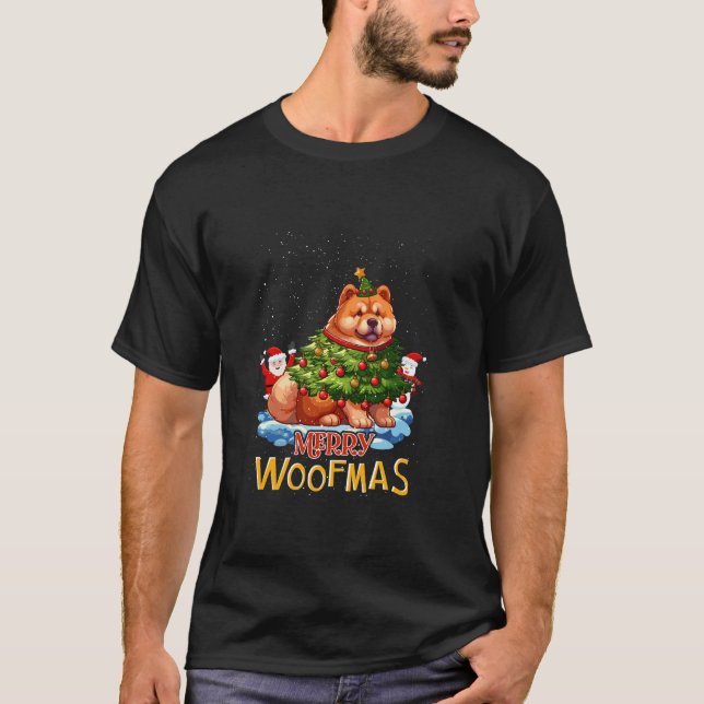 Camiseta Chow Chow Merry Christmas Tree Lights Dog X Mas Do (Frente)