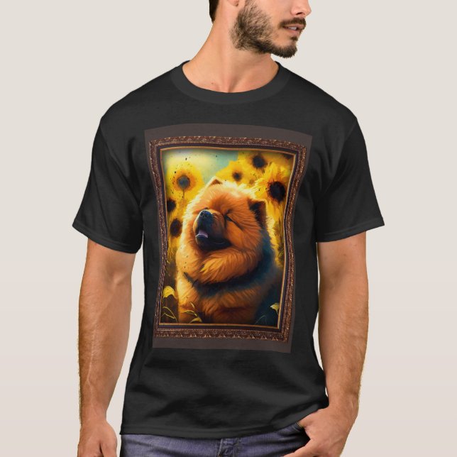 Camiseta Chow Chow Painting Sunflower Flower Mom Women Flor (Frente)