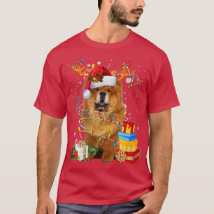 Camiseta Chow Chow Reindeer de Natal Luzes Feliz Xmas Hol