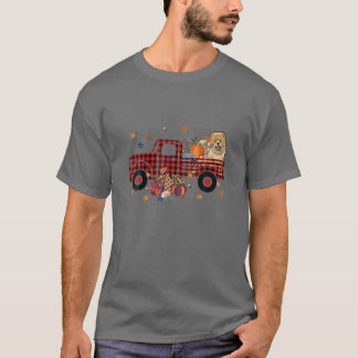 Camiseta Chow Chow Riding Caminhão Pumpkin outono Folhas de