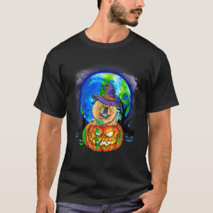 Camiseta Chow Witold Moon Pumpkin Assustado Cão das Bruxas