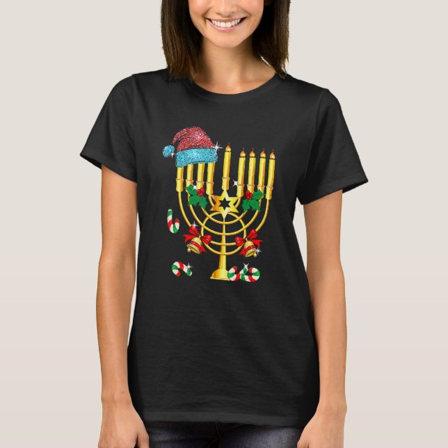 Camiseta Chrismukkah Hannukah Santa Hat Family Christmas Pa (Frente)