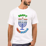 Camiseta Chrismukkah Santa Hat Menorah T-Shirt<br><div class="desc">O termo "Chrismukkah" começou em 2003 num programa de televisão chamado "O.C." Pode ser interpretado como (1) a mistura de Natal e Chanucá durante a época festiva em casas onde se é judeu e onde se tem fé cristã protestante. É uma maneira de celebrar ambos os lados de uma família...</div>