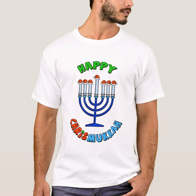Camiseta Chrismukkah Santa Hat Menorah T-Shirt (Frente)