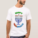 Camiseta Chrismukkah Santa Hat Menorah T-Shirt<br><div class="desc">O termo "Chrismukkah" começou em 2003 num programa de televisão chamado "O.C." Pode ser interpretado como (1) a mistura de Natal e Chanucá durante a época festiva em casas onde se é judeu e onde se tem fé cristã protestante. É uma maneira de celebrar ambos os lados de uma família...</div>