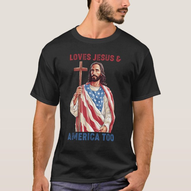 Camiseta Christ 4th Of July American Flag Loves Jesus & Ame (Frente)