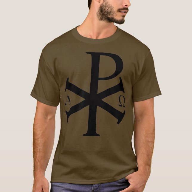 Camiseta Christian Alpha Omega Chi Rho para o cristianismo (Frente)