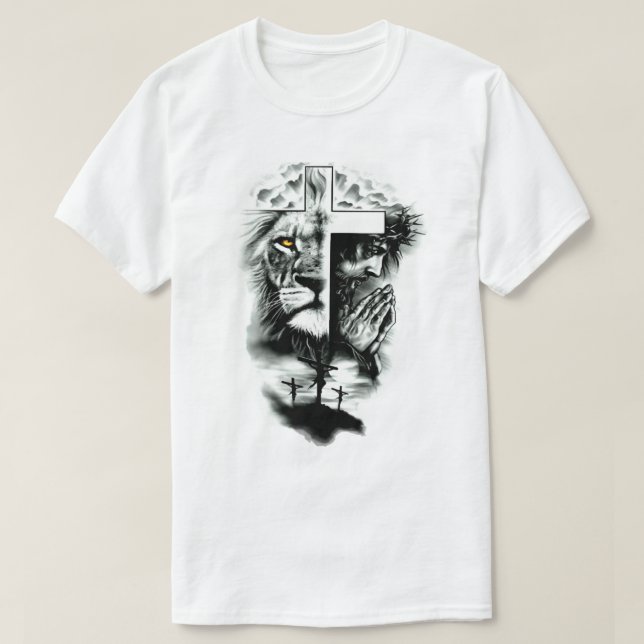 Camiseta Christian Art-jesus, o Leão Cruzado de Judah (Frente do Design)