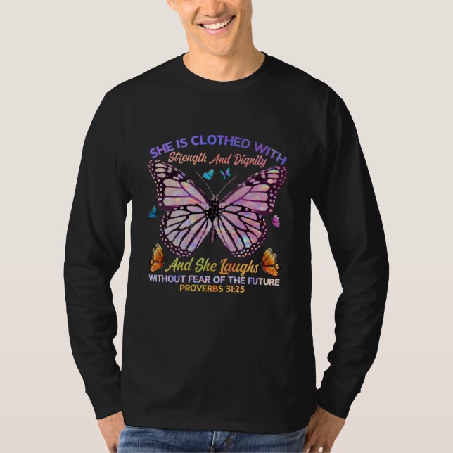 Camiseta Christian Bible Verse Butterfly Jesus Believers Wo (Frente)