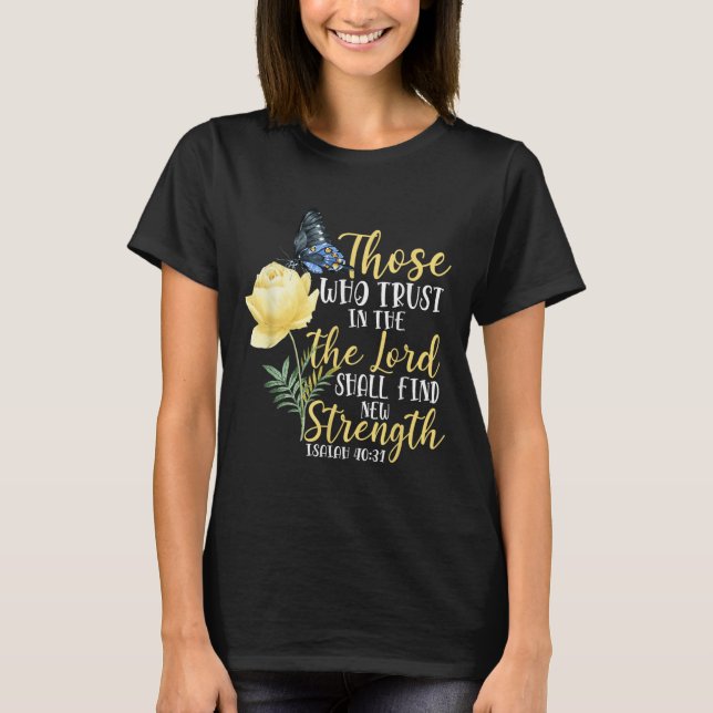 Camiseta Christian Bible Verse Butterfly Rose Flower Isaiah (Frente)