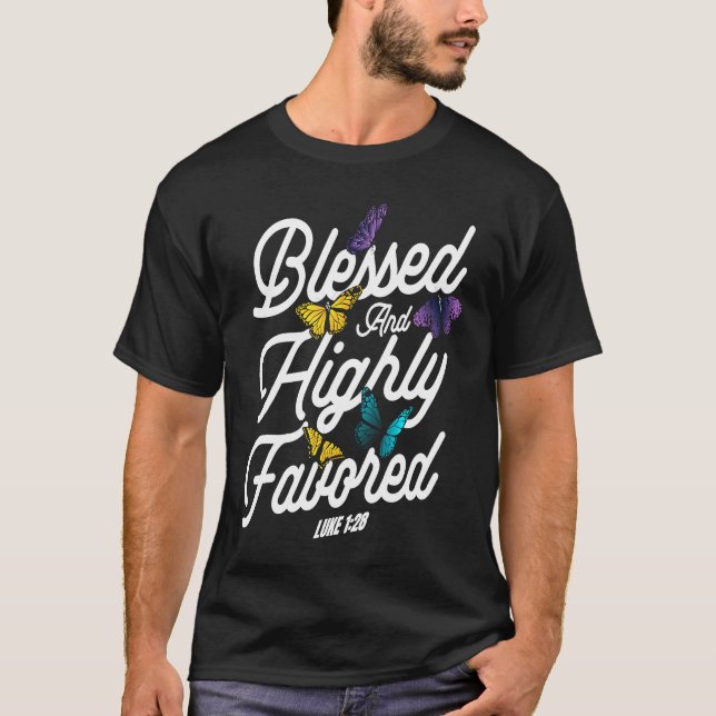 Camiseta Christian Bible Verse Luke 128 Flower Butterfly (Frente)